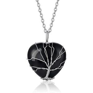 Tree of Life Wrapped Healing Crystal Necklaces 12 Month Birthstone Pendant for W